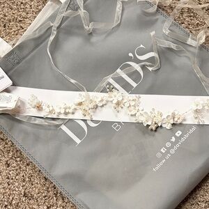 David's Bridal White Floral Belt
